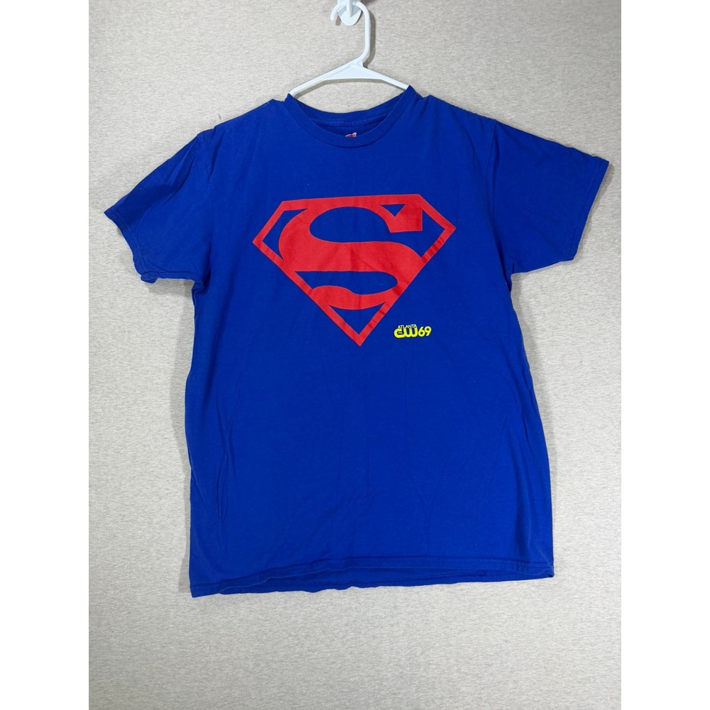Hanes Superman T-Shirt Mens Medium‎ Blue Excellent CW69 Atlanta Promo Shield Tee